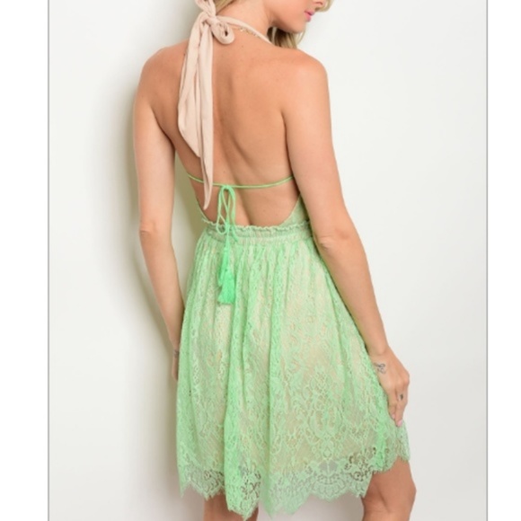 NWT Mint Lace Overlay Halter Babydoll Party Dress - Picture 2 of 2